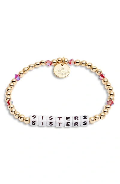 Shop Little Words Project Sisters Beaded Stretch Bracelet In Gold/ White