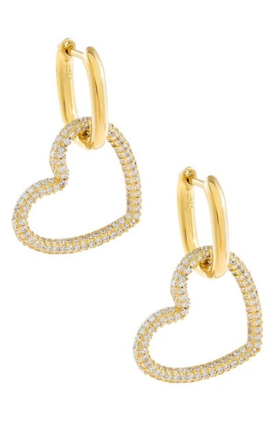 Shop Adinas Jewels Open Heart Pave Huggie Hoop Earrings In Gold