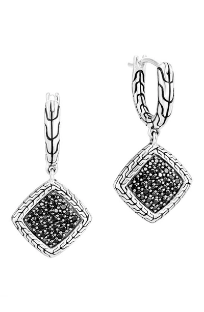 Shop John Hardy Classic Chain Silver Square Huggie Hoop Drop Earrings In Silver/sapphire/black Spinel