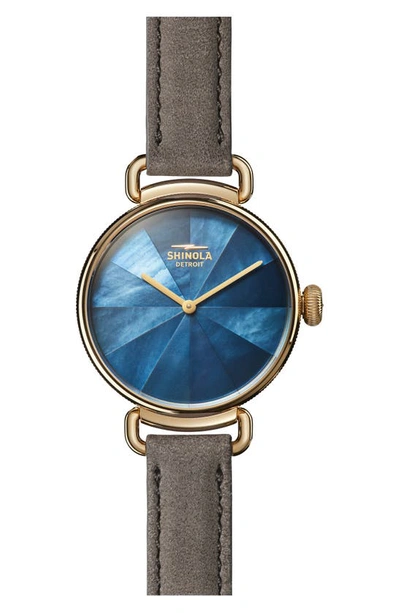 Shop Shinola Canfield Leather Strap Watch, 32mm In Silver/ Blue/ Gold