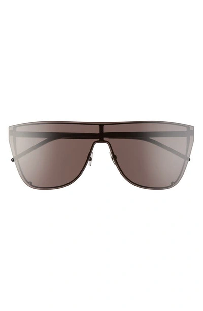 Shop Saint Laurent 99mm Oversize Flat Top Shield Sunglasses In Semimatte Black/ Black