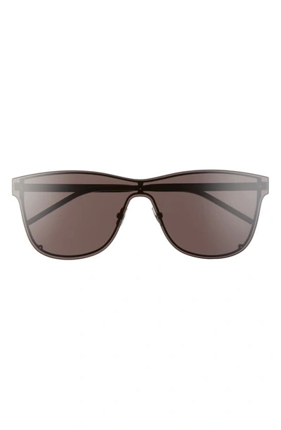 Shop Saint Laurent 99mm Flat Front Shield Sunglasses In Semimatte Black/ Black