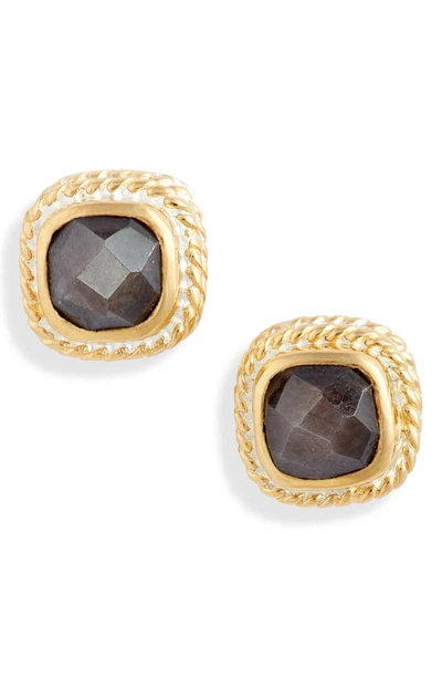 Shop Anna Beck Cushion Stone Stud Earrings In Gold/ Grey Sapphire