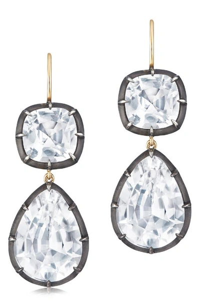 Shop Fred Leighton Collet Double Drop Earrings In White Topaz