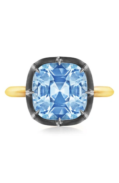 Shop Fred Leighton Collet Cushion Ring In Blue Topaz
