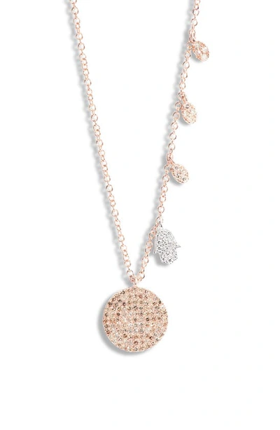 Shop Meira T Diamond Pavé Disc & Hamsa Necklace In Rose Gold