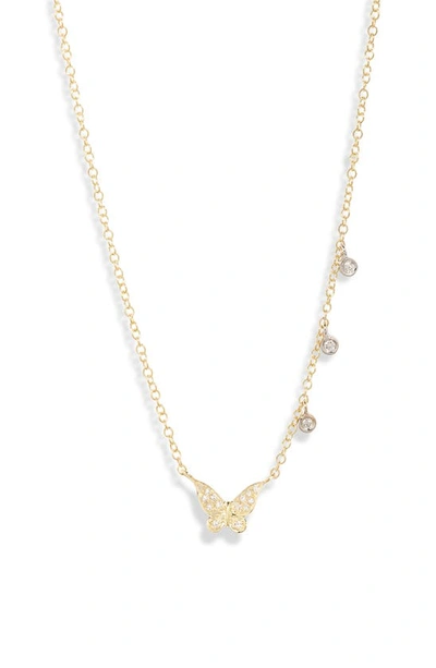 Shop Meira T Pavé Diamond Butterfly & Bezel Necklace In Yellow Gold