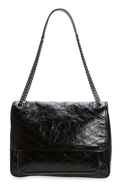 Shop Saint Laurent Large Niki Crinkled Matelasse Leather Shoulder Bag In Nero