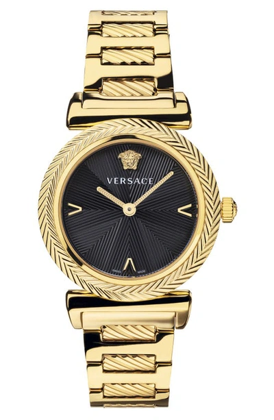 Shop Versace V-motif Stainless Steel Bracelet Watch, 35mm In Yellow Gold/ Black