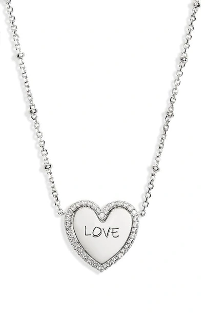 Shop Nadri Love Engraved Heart Pendant Necklace In Rhodium