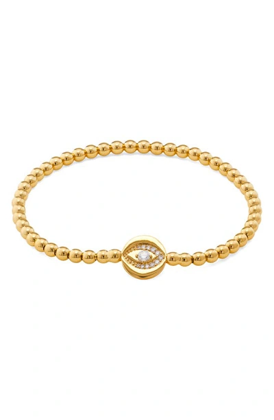 Shop Nadri Pavé Evil Eye Beaded Bracelet In Gold
