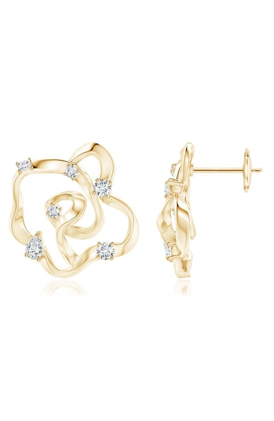 Shop Natori X Angara Natori Sakura Dispersed Diamond Earrings In Yellow Gold
