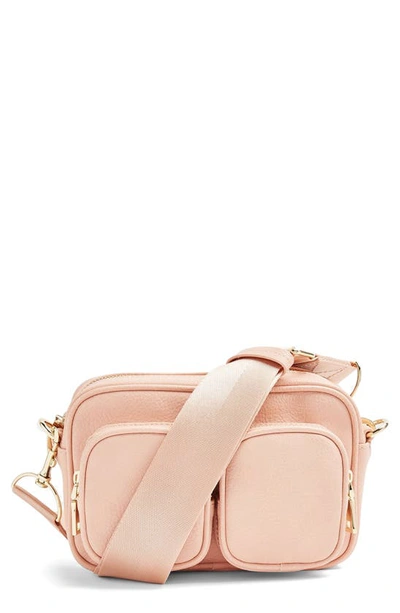 Shop Topshop Double Pocket Faux Leather Shoulder Bag In Light Pink