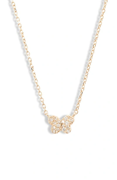 Shop Anzie Love Letter Diamond Pave Butterfly Pendant Necklace In Yellow Gold