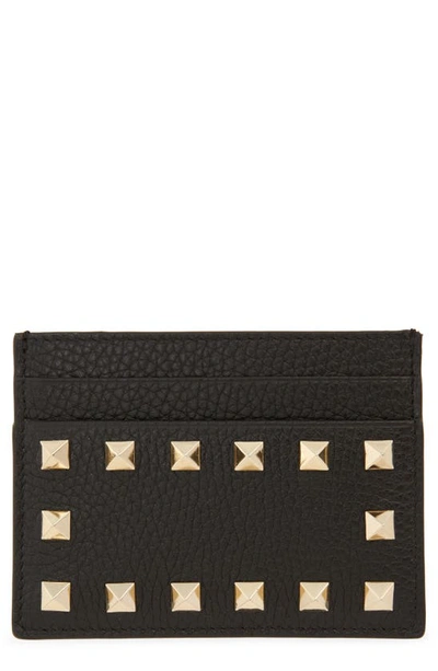 Shop Valentino Rockstud Leather Card Holder In Nero