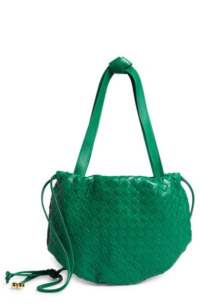 Shop Bottega Veneta Bulb Intrecciato Leather Bucket Bag In Racing Green/ Gold