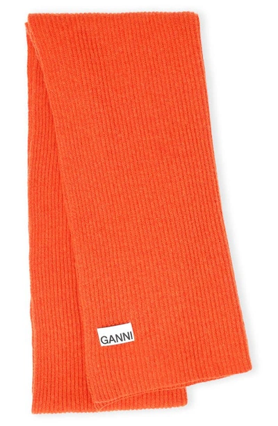 Shop Ganni Recycled Wool Blend Scarf In Flame