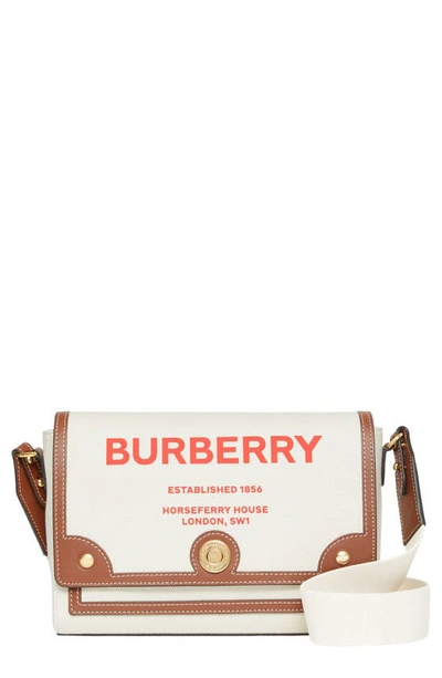 Shop Burberry Medium Note Horseferry Print Canvas & Leather Crossbody Bag In Natural/tan/fiery Red