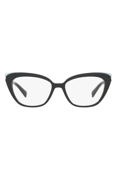 Shop Tiffany & Co 53mm Cat Eye Optical Glasses In Crystal Blue/ Black