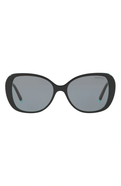 Shop Tiffany & Co 55mm Butterfly Sunglasses In Black/ Blue/ Grey