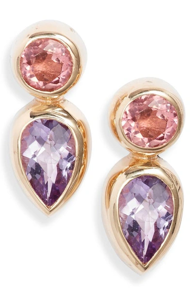 Shop Anzie Classique Petal Stud Earrings In Pink Tourmaline/ Amethyst