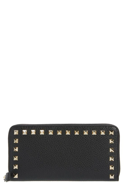 Shop Valentino Rockstud Continental Leather Wallet In Black