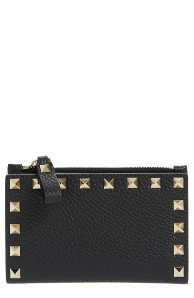 Valentino Garavani Rockstud Leather Zip Coin Purse/card Holder In Black |