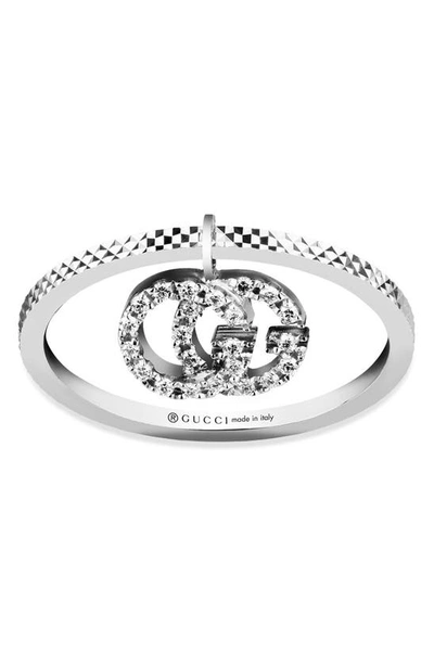 Shop Gucci Running G 18k White Gold & Diamond Ring