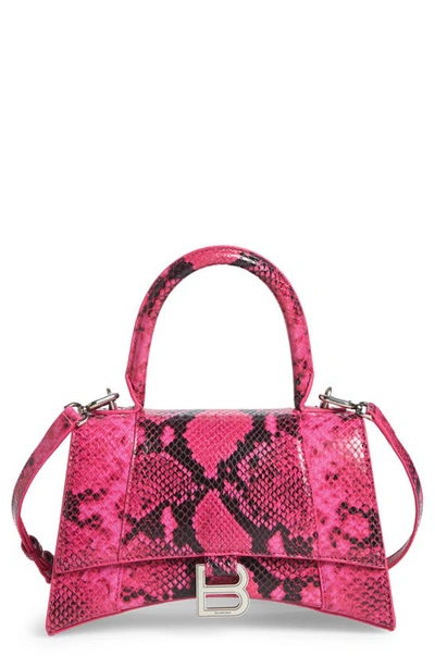 Shop Balenciaga Small Hourglass Snake Embossed Leather Top Handle Bag In Fuchsia Black