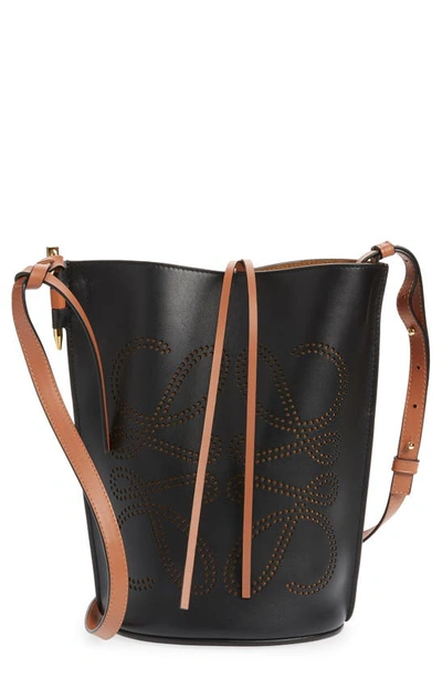 Shop Loewe Gate Anagram Colorblock Leather Bucket Bag In Black/ Tan