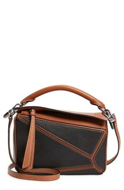 Shop Loewe Mini Puzzle Leather Bag In Black/tan