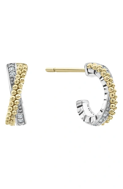Shop Lagos Caviar Lux Diamond Crossover Hoop Earrings In Silver/ Diamond