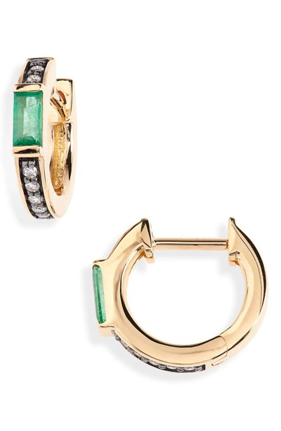 Shop Sorellina Diamond & Emerald Huggie Hoop Earrings In Yellow Gold