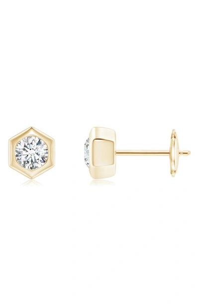 Shop Natori X Angara Natori Hexagonal Small Diamond Stud Earrings In Yellow Gold