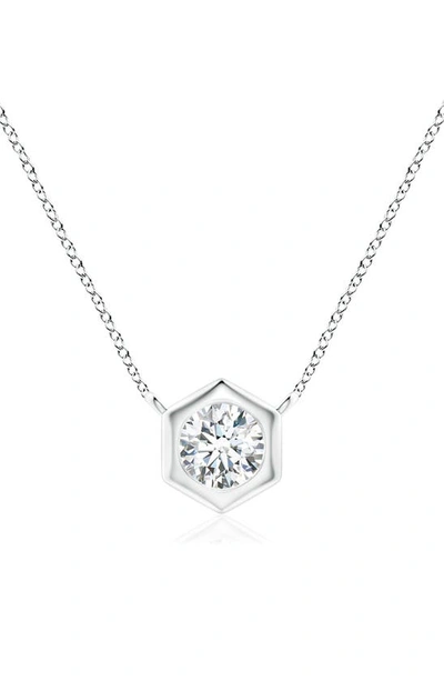 Shop Natori X Angara Natori Diamond Hexagonal Pendant Necklace In White Gold
