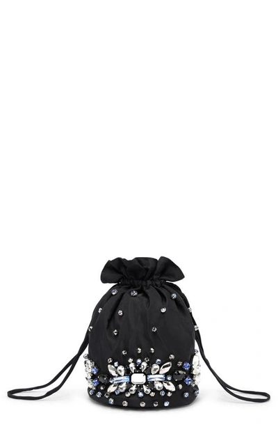 Shop Ganni Crystal Beaded Evening Drawstring Bag In Black