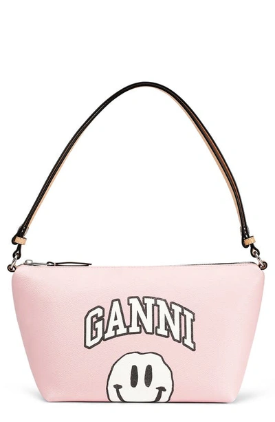 Shop Ganni Mini Smiley Print Shoulder Bag In Pale Lilac