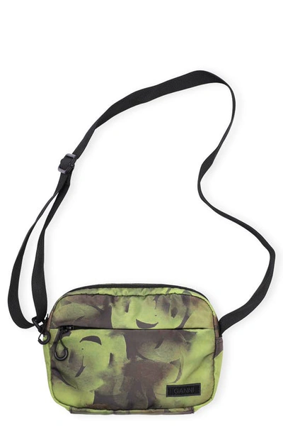 Shop Ganni Recycled Tech Fabric Camera Crossbody Bag In Olive Drab