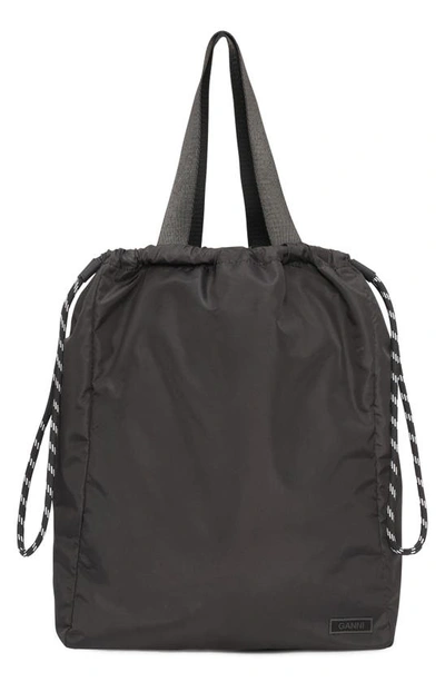 Shop Ganni Recycled Fabric Drawstring Bag In Black