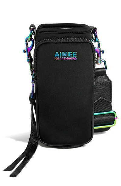 Shop Aimee Kestenberg On Top Of The World Water Bottle Bag In Black Smooth W/ Iridescent