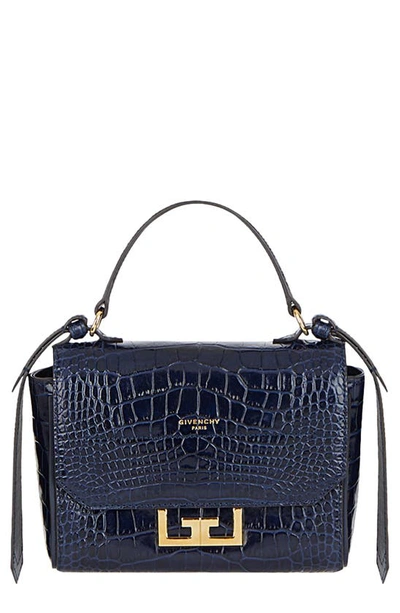 Shop Givenchy Mini Eden Croc Embossed Leather Top Handle Bag In Navy