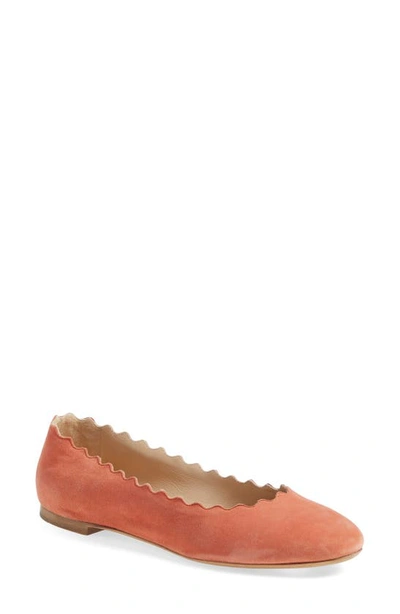 Shop Chloé Lauren Scalloped Ballet Flat In Smoked Coral