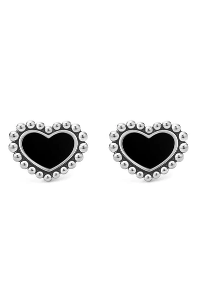 Shop Lagos Maya Heart Stud Earrings In Silver/ Onyx