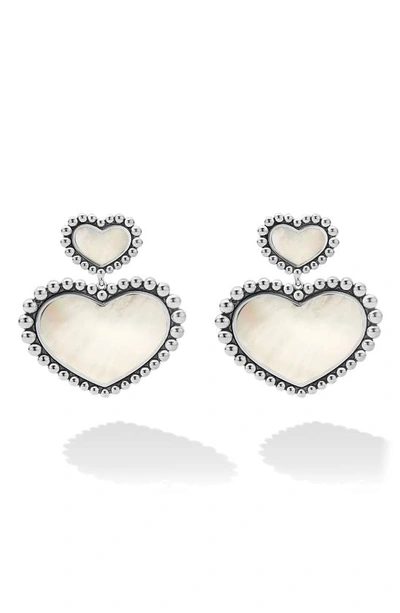 Shop Lagos Maya Double Heart Drop Earrings In Silver/ White Mother Of Pearl
