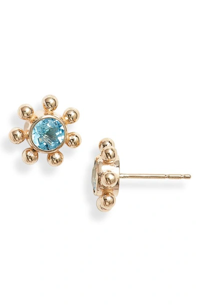 Shop Anzie Dew Drop Marine Blue Topaz & 14k Gold Stud Earrings In Swiss Blue