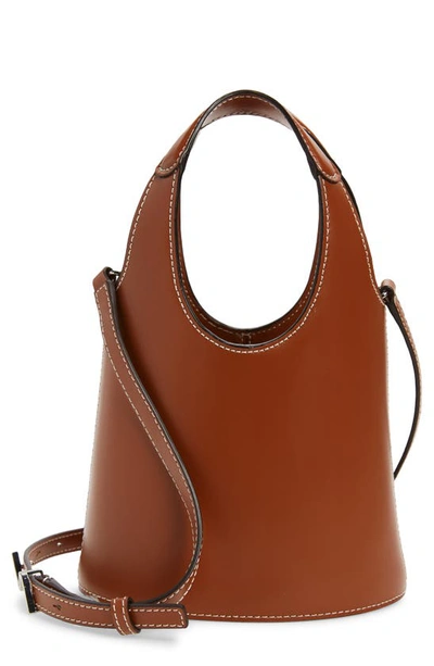 Shop Staud Timmy Leather Crossbody Bucket Bag In Tan