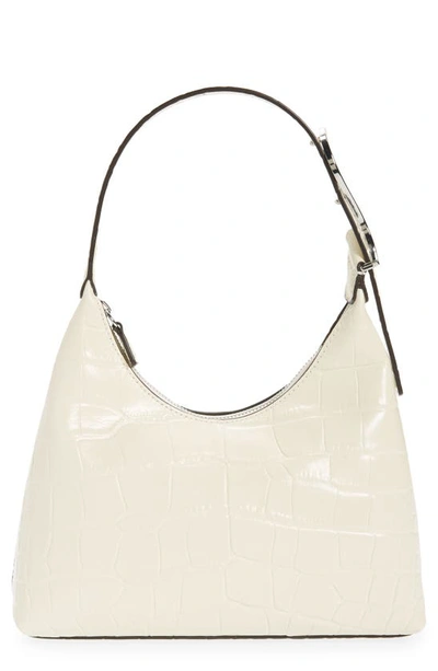 Shop Staud Scotty Croc Embossed Leather Top Handle Bag In Cream Faux Croc