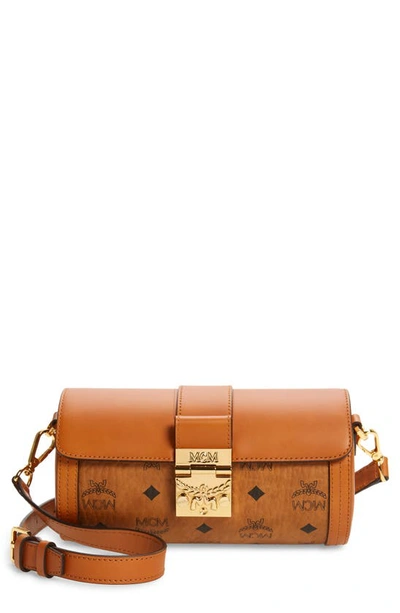 Shop Mcm Small Tracy Visetos Coated Canvas & Leather Cylinder Crossbody Bag In Cognac