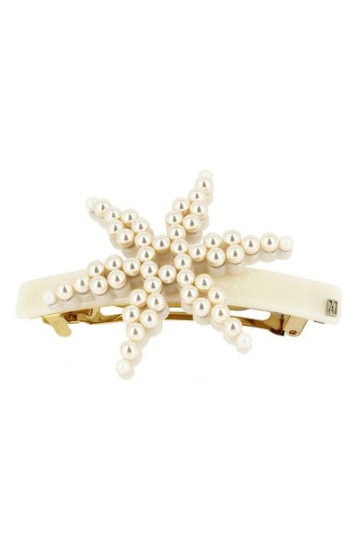 Shop Alexandre De Paris Imitation Pearl Star Barrette In Ivory