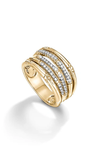 Shop John Hardy Bamboo Diamond Ring In Yellow Gold/ Silver